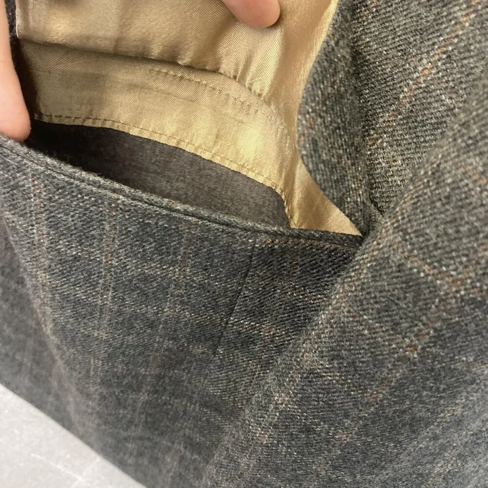 Lands' End 100% Lambswool‎ Blazer Jacket Mens 42 Long 42L Gray Plaid USA Made